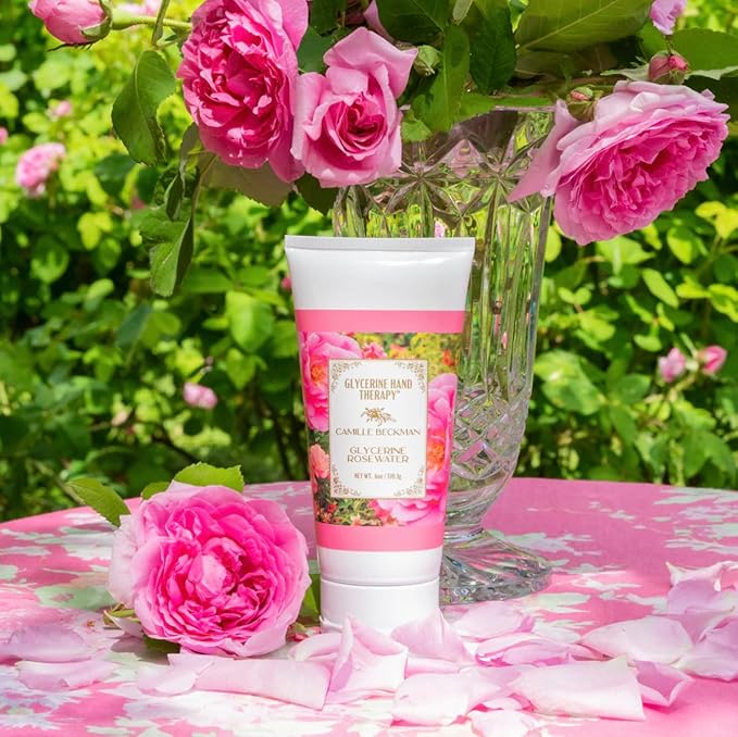 Camille Beckman Essentials Gift Basket, Glycerine Rosewater, Glycerine Hand Therapy 6 oz, Silky Body Cream 13 oz, Hand and Shower Cleansing Gel 13 oz, Glycerine Soap 3.5 oz-Velvo Beauty