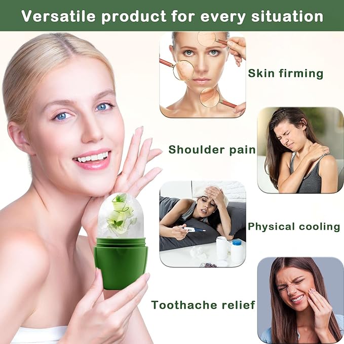 XHJRI Ice Face Roller Massager,Ice Cube Roller for Face, Eyes and Neck Naturally Conditioning and Skin Care,De-Puff Eye Bags,Reduce Migraine Pain,Reusable Massage Silicone Ice Mold (New Green)-Velvo Beauty