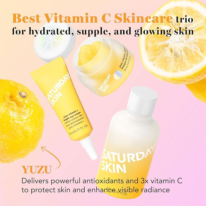 Saturday Skin 3-Piece Skin Care Set Yuzu Vitamin C Sleep Mask Yuzu Vitamin C Bright Toner and Eye Cream Overnight Facial Masks Korean Beauty Best Vitamin C Skincare Set-Velvo Beauty