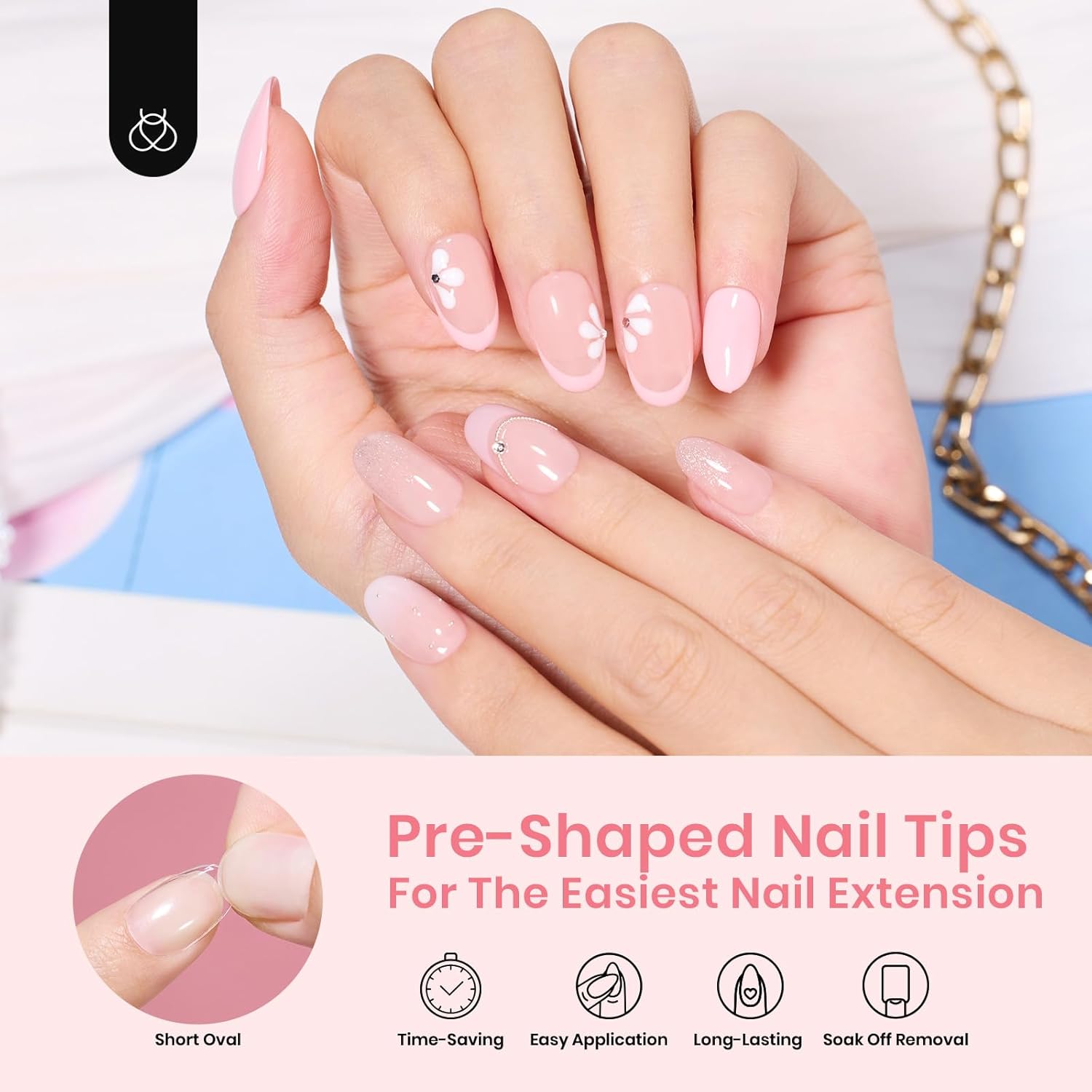 Beetles Gel Nail Tips 288Pcs Pre-Shaped Short Oval Fake Nails Gelly Tips Clear Press on Nail Tips Full Cover False Nails Gifts for Girls Women Gelly Tips Home DIY Nail Salon-Velvo Beauty