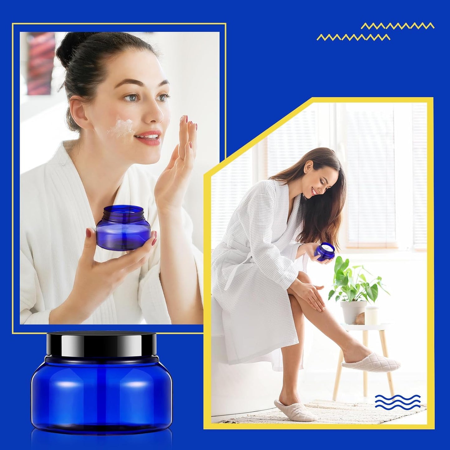 Tessco 24 Pack Plastic Jars with Lids Labels Empty Clear Plastic Jars Round Refillable Cosmetic Containers Body Butter Containers Bulk Sugar Scrub Bottle for Make Up(8 oz,Blue, Black)-Velvo Beauty