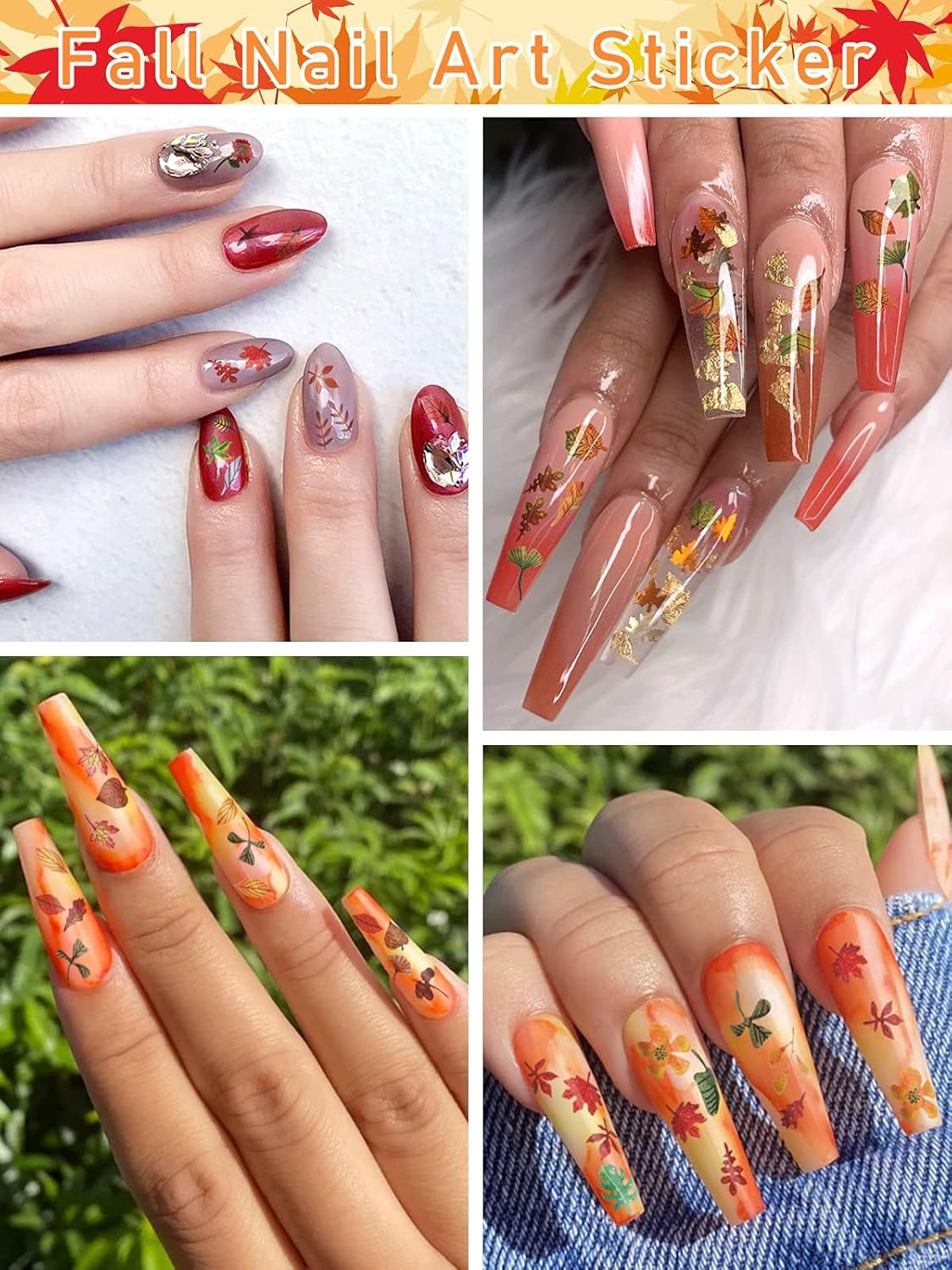 Kalolary 2 Boxes Maple Leaves Nail Art Sequins, 3D Fall Leaves Stickers for Acrylic Nails, Maple Leaves Wood Pulp Glitter Flakes for Autumn Nail Art Decorations-Velvo Beauty