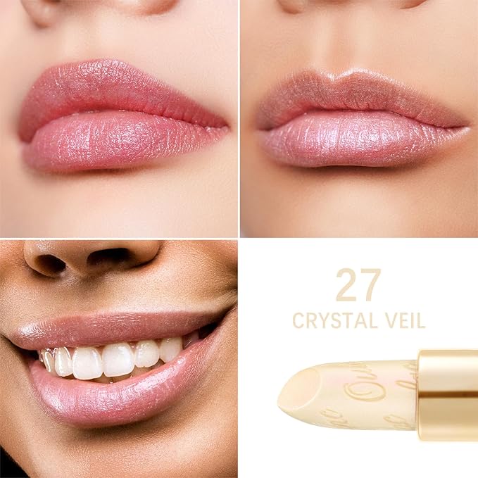 Oulac Glitter Lipstick for Women with Metallic 3D Shine Lightweight Hydrating Formula, High Impact Lip Color, Vegan & Gluten Free Beauty, Sheer Coverage Lip Makeup, Crystal Veil(27)-Velvo Beauty