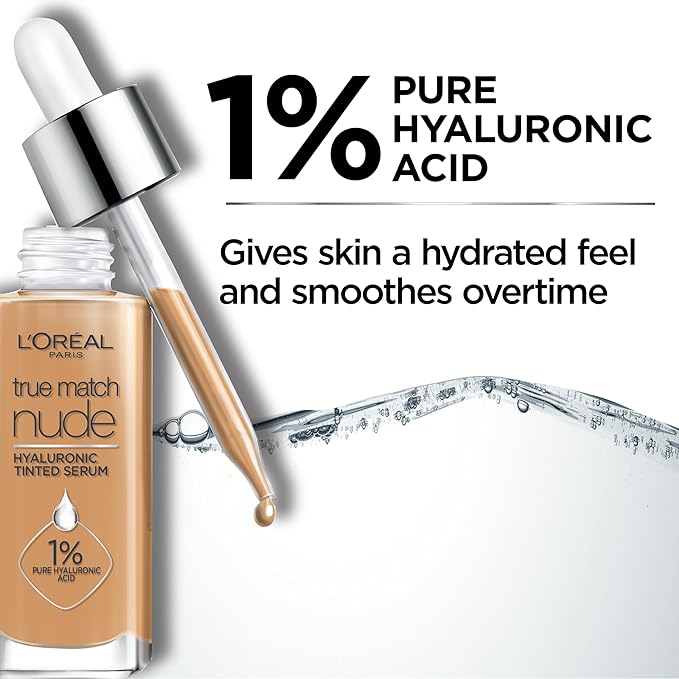 L'Oreal Paris True Match Nude Hyaluronic Tinted Serum Foundation with 1% Hyaluronic acid, Rosy Light 1-2.5, 1 fl. oz.-Velvo Beauty