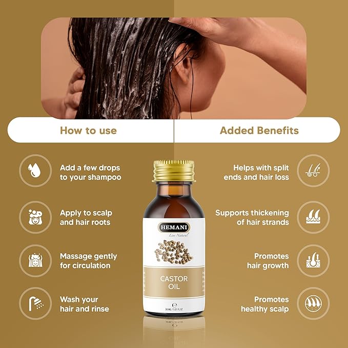 Hemani Castor Oil Ricinus communis - 30mL | Natural Skin & Hair Care, Pure Cold-Pressed Oil for Radiant Glow, Anti-Aging, Hydration & Wellness.-Velvo Beauty