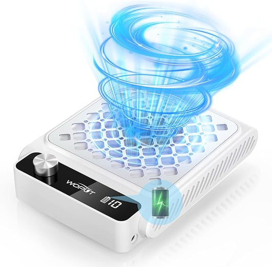 Rechargeable Nail Dust Collector, 980PA Portable Cordless Nail Vacuum Dust Collector Fan with Filter Papers (30 Pcs) for Acrylic Nail Polishing & Manicure Pedicure at Nail Salon & Home - White-Velvo Beauty