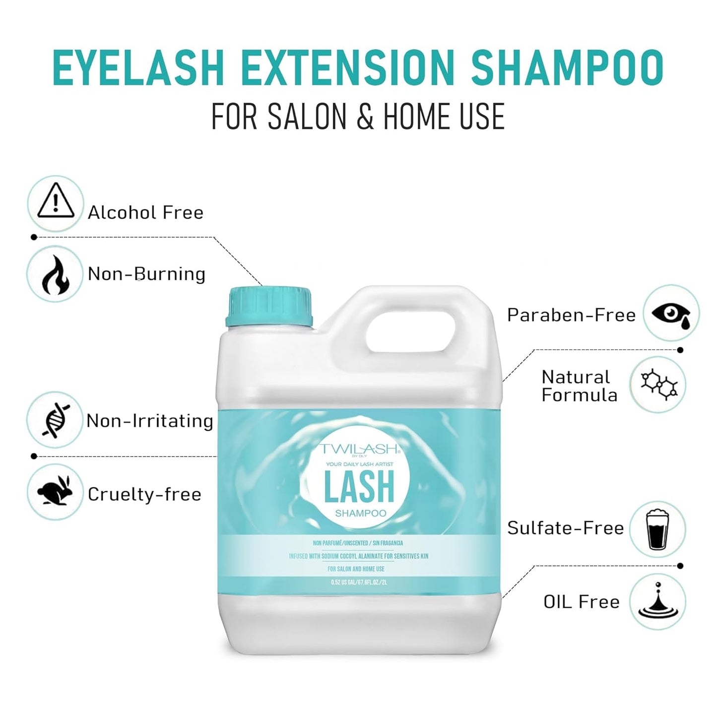 Lash Shampoo Bulk Upgraded Formula, Eyelash Cleanser for Extensions 2 Liters, Safe Makeup Remover, Non-irritating or Burning Eyelid Foaming Cleanser for Professional Salon and Home Use-Velvo Beauty