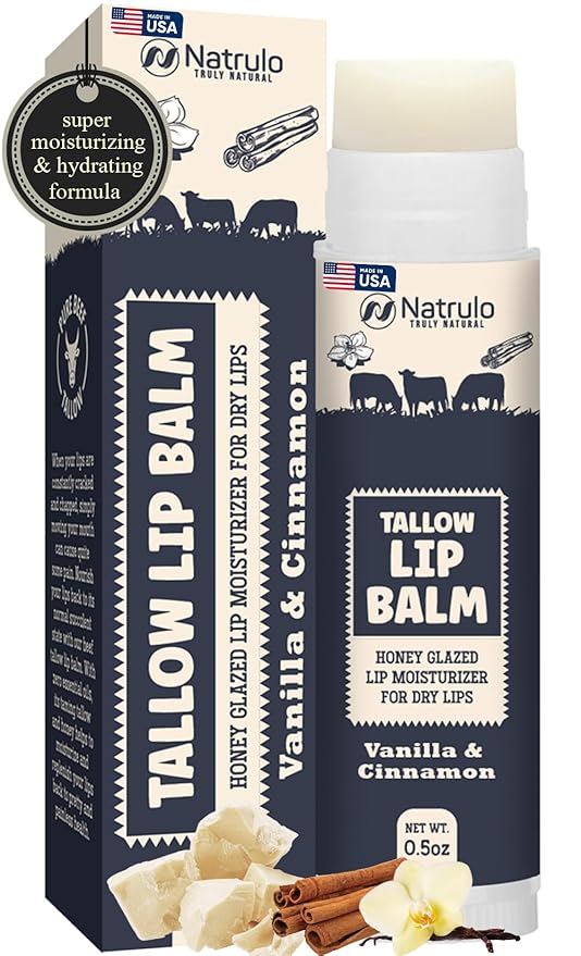Beef Tallow Lip Balm – Natural Tallow Beeswax Chapstick – Hydrating Moisturizer Grass Fed Bison Tallow Balm Lip Care – Soothes Chapped, Dry Lips, Sensitive Skin – Long Lasting & Vitamin Rich USA-Made-Velvo Beauty