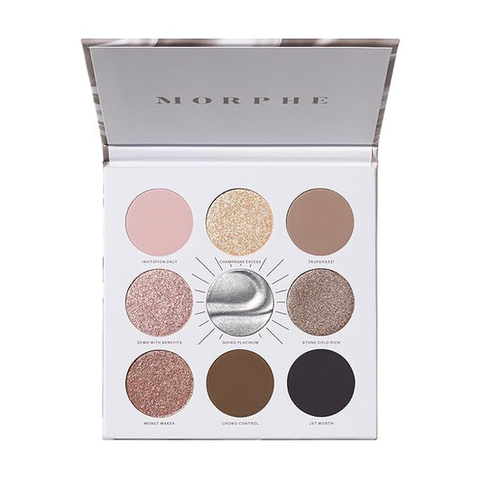 Morphe Rich & Foiled Artistry Palette - Foil-Effect Smokey Eyeshadow Palette with Matte, Shimmer & Foil Finishes - Rose, Brown & Silver Eyeshadow with Luminous Payoff - Going Platinum (0.35 oz)-Velvo Beauty