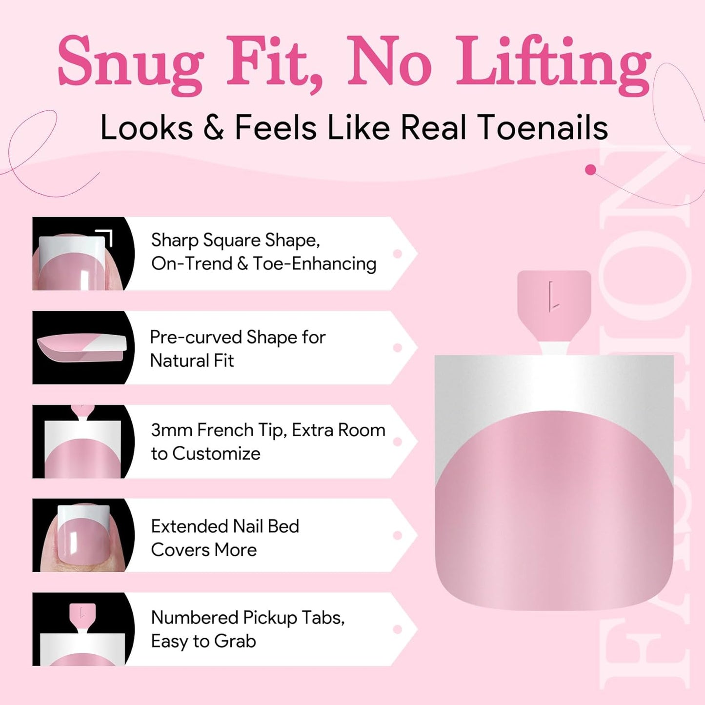 Press On Toenails for Women French Tips, Sharp Square Pre-applied Primer & Base Coat Toe Nail Press Ons Baby Pink Full Cover Fake Tips Extension 15 Sizes 270 Pcs, Builder Nail Gel & Top Coat Required-Velvo Beauty