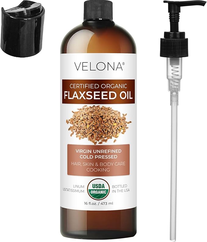 velona USDA Certified Organic Flaxseed Oil - 16 Fl Oz | 100% Pure and Natural Carrier Oil | Unrefined, Cold Pressed |Body, Face & Skin Care | Use Today - Enjoy Results…-Velvo Beauty