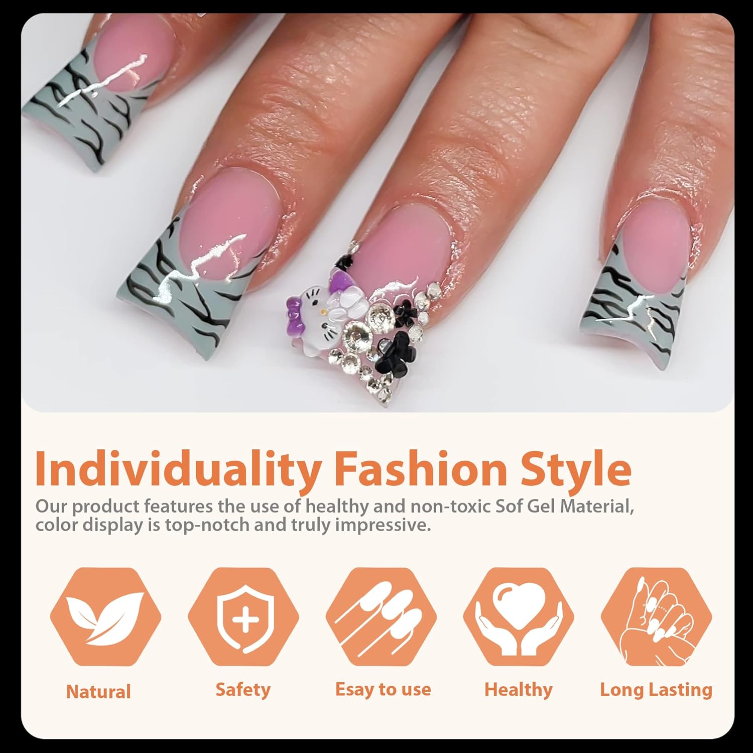 UNA GELLA Duck Fake Nail Tips 504 PCS Clear Soft Gel Short Half Cover Nail Tips Curved for Nail Extensions Professional Salon & Home DIY Nail Art 11 Sizes-Velvo Beauty