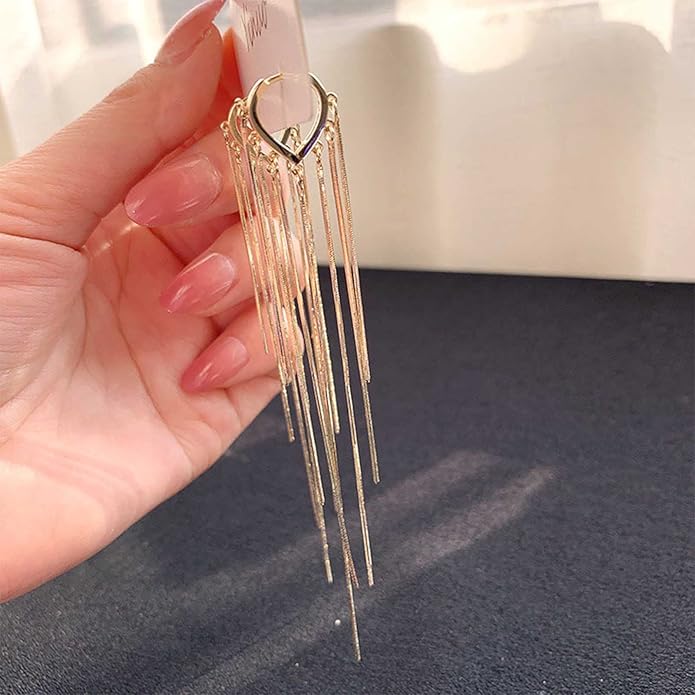 Boho Long Tassel Chain Earrings Fringe Drop Dangle Earrings Gold Dangling Chain Tassel Earrings Vintage Statement Earrings Jewelry for Women and Girls Gifts-Velvo Beauty