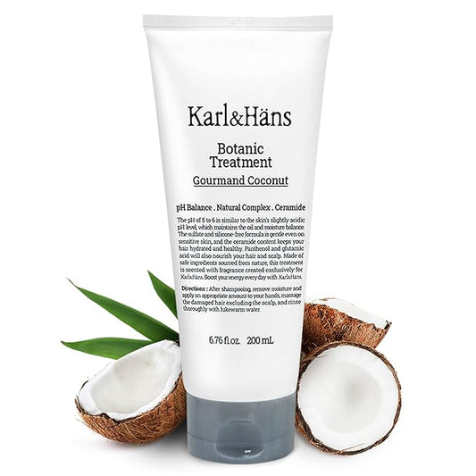 Karl&Hans Botanic Gourmand Coconut Conditioner Hair Treatment - Organic, Silicone-Free, Moisturizing with Ceramide, Coconut Oil & Natural Extracts for All, Dry, Damaged, Frizzy Hair, 6.76 fl oz-Velvo Beauty