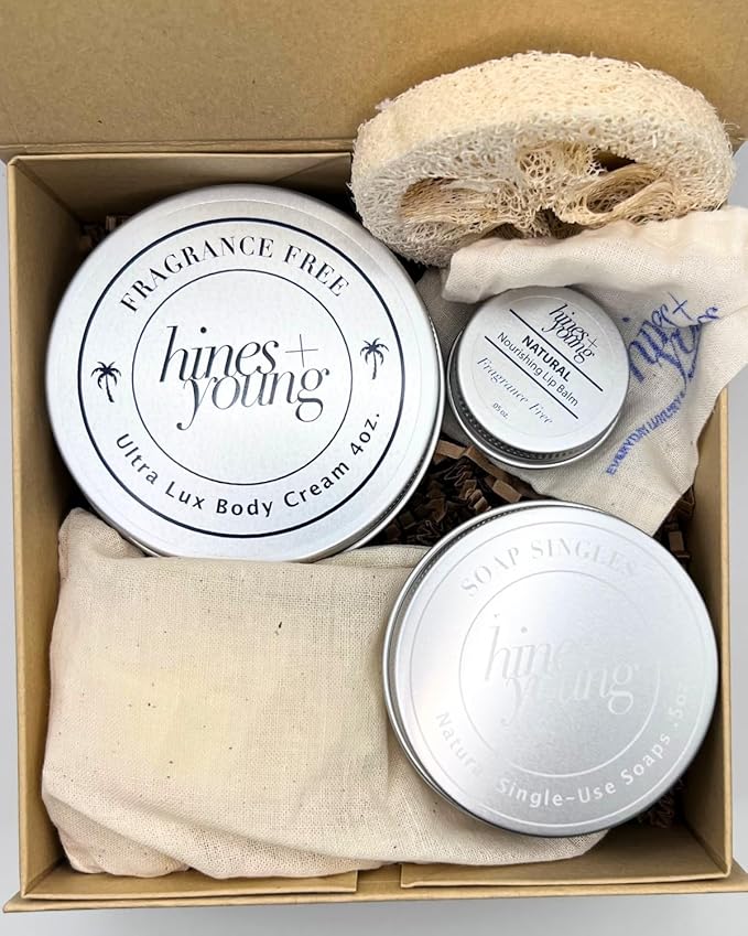 Hines+Young Natural Body Care Set - Contains our Fragrance Free Body Cream, Natural Lip Balm, Soap Singles Tin & Soap Refill Tin, Hydrate & Refresh, Natural Ingredients, Ideal Gift Set-Velvo Beauty