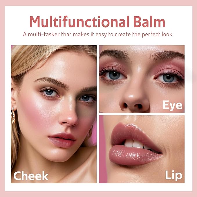 Multi Cream Blush & Blush Brush Set, Korean Makeup Blush for Cheeks, Multi-Use Face Balm, Lightweight & Hydrating, Blendable Color, Non-Greasy, Soft Bristles for Radiant Finish (Rose Crystal)-Velvo Beauty