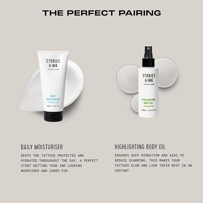 Stories & Ink Tattoo Care | HIGHLIGHTING BODY OIL for healed skin - Refreshes Faded Tattoos for Instant Tattoo Glow, 100 mL / 3.4 Fl Oz-Velvo Beauty