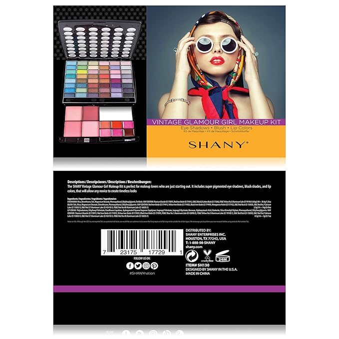 SHANY Glamour Girl Makeup Kit Eyeshadow Palette with Eyeshadows, Blushes, Lipstick Lip-gloss, Makeup Mirror, Makeup applicators, Premium Gift Packaging - Vintage-Velvo Beauty