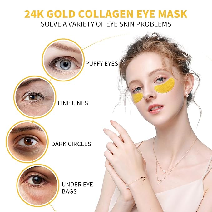 Under Eye Patches, 120 Pcs Golden Under Eye Mask, Eye Treatment Mask for Under Eye Bags, Dark Circles, Puffy Eyes, Fine Lines, Anti-Aging and Anti-Wrinkle, Collagen Eye Mask Skincare-Velvo Beauty