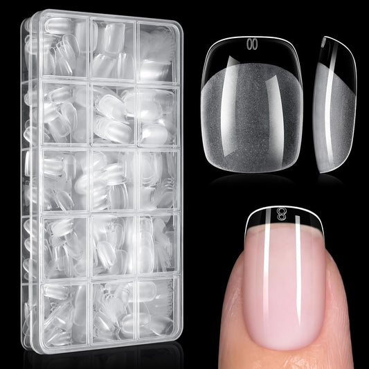 AILLSA Short Square Nail Tips, Fake Thickened Half Matte Nails Tips, Pre-shaped Press on False Nail Tip for Nail Salon 450PCS 15 Sizes with Storage Box-Velvo Beauty