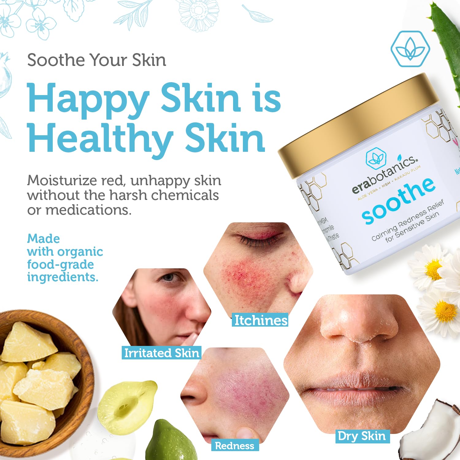 Era Organics Cream Redness Relief Moisturizer- Soothing Redness Relief for Face with Manuka Honey, MSM, Chamomile - Calming Moisturizer Made in USA-Velvo Beauty