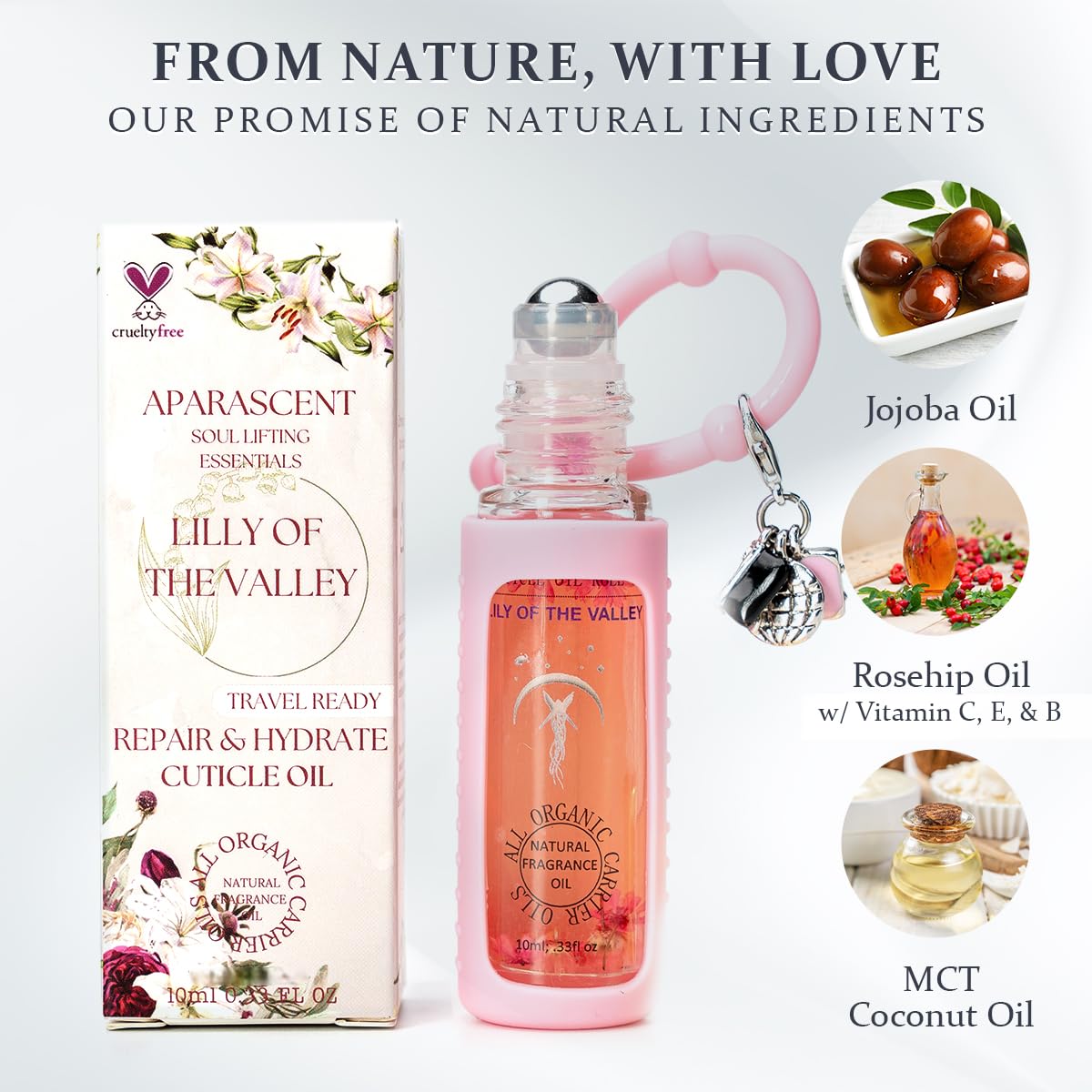 Lilly of The Valley Organic Nail Cuticle Oil Pen with Jojoba, Coconut MCT, and Rosehip for Nail Hydration, Growth & Strength, Travel Size Keychain(0.34 Fl Oz)-Velvo Beauty