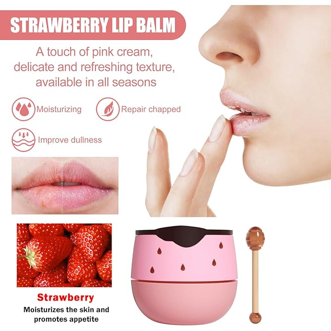 4Pcs Honey Lip Balm Honey Pot Strawberry & Propolis Balm Honey Lip Mask Hydrate Moisturizing Repair Prevent Lip Care Moisturizing Lip Balm Set-Velvo Beauty