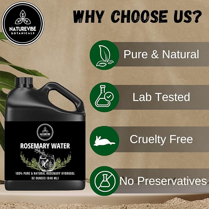 Naturevibe Botanicals Rosemary Water 32 Ounces | 100% Pure and Natural | Great for Skin Care and Hair Care-Velvo Beauty