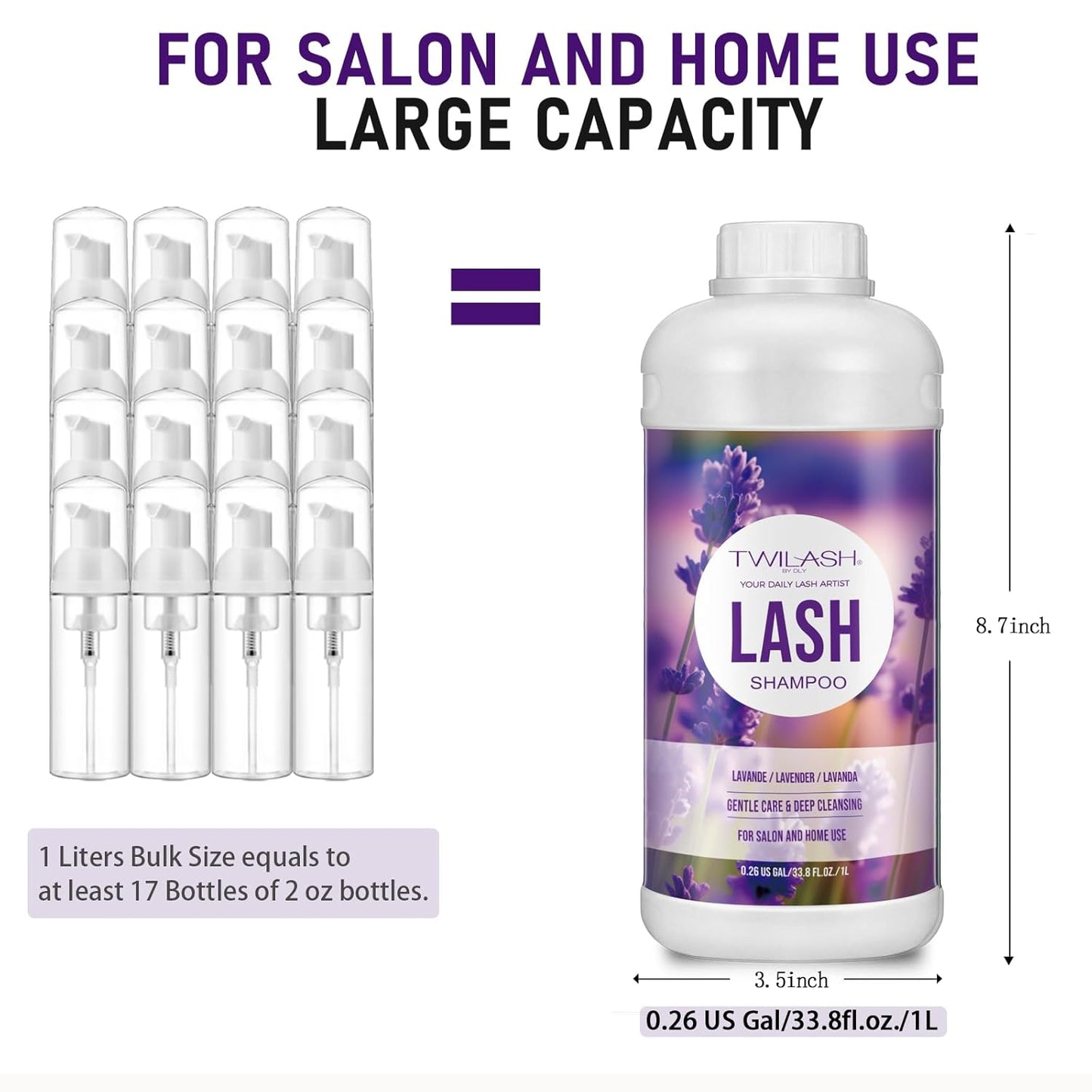 Lash Shampoo Bulk, Eyelash Cleanser for Extensions 1 Liters, Safe Makeup Remover, Non-irritating or Burning Formula Eyelid Foaming Cleanser for Professional Salon and Home Use (Lavender-1L)-Velvo Beauty