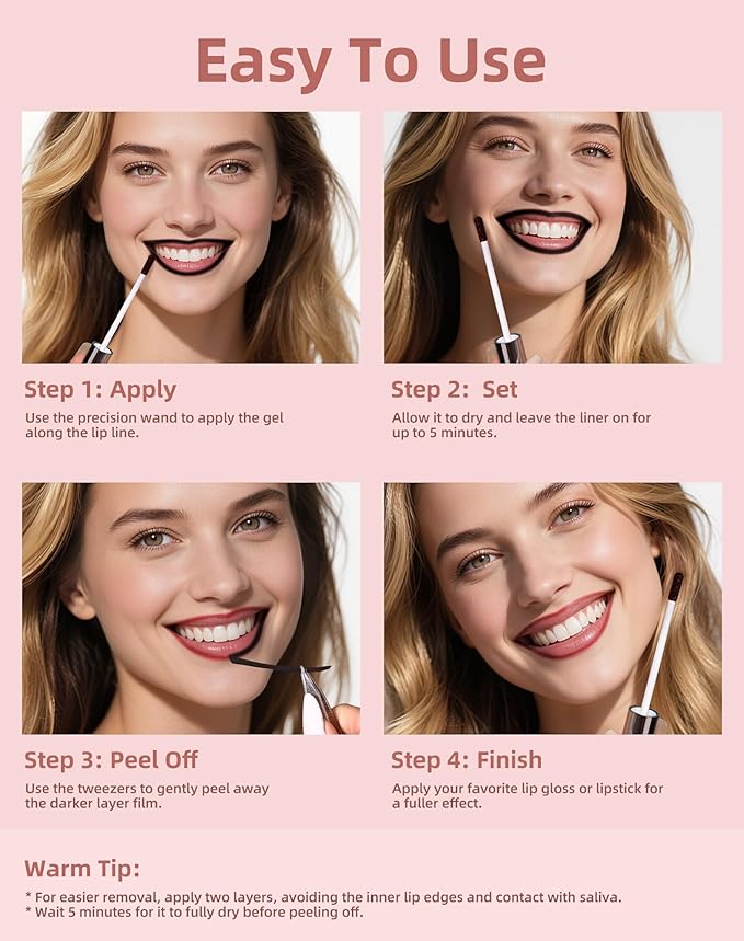 KIMUSE Peel Off Lip Stain, Long Lasting Lip Stain Peel Off with Tweezer, Waterproof Lip Liner Stain, Transfer-Proof, Highly Pigmented Color, Matte Finish-Velvo Beauty