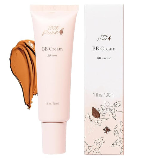 100% PURE BB Cream Shade 30 Radiance Full Face Coverage Skin Care & Glow - All-In-One Primer Concealer & Foundation Makeup - Shimmery, Dewy Youth Tan Color w/Warm Golden Undertone - Vegan - 1 Fl Oz-Velvo Beauty