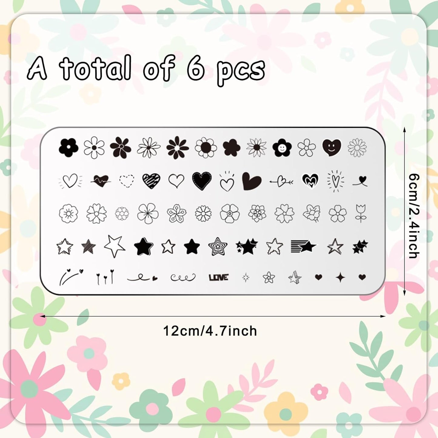 Whaline 6Pcs Preppy Nail Plates Stamping Set Heart Flower Butterfly Star Smiling Stamp Templates Groovy Nail Art Plates for DIY Print Manicure Salon Design Gift-Velvo Beauty