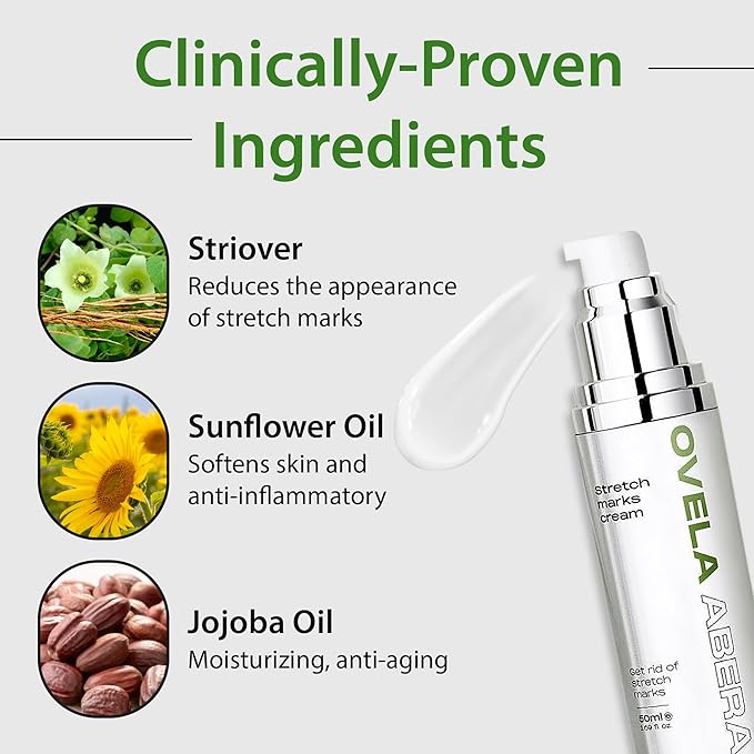 Abera Ovela Maternity Stretch Mark Cream for Pregnancy and Weight Fluctuations, Stretch Mark Treatment Pregnancy Must Haves, Deep Stretch Mark Removal, All Skin Types, 1.69 fl oz, Set of 3-Velvo Beauty