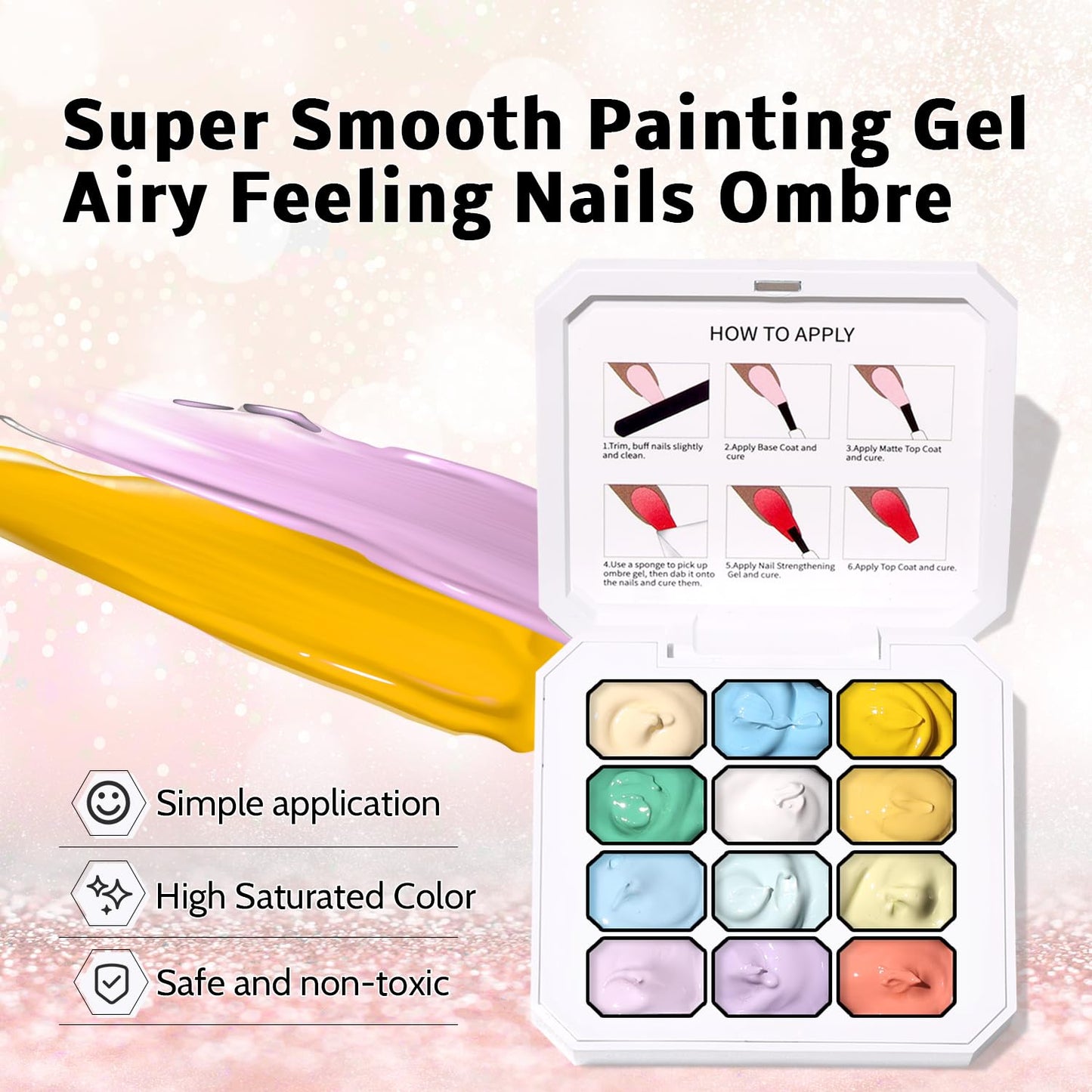 Sponge Pat Paint Nail Gel, Ombre Nails Gradient Gel Nail Blush Blooming Aura Nails Drawing Stripper Floral Painting DIY Nail Art, No Wipe, UV/LED Curing (12 Colors A)-Velvo Beauty