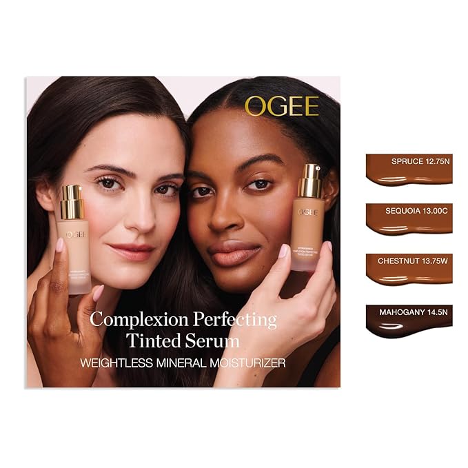 Ogee Complexion Perfecting Liquid Foundation - Lightweight Tinted Moisturizer For Face (Mahogany 14.5N - Deep Cocoa (Rich Undertones) - with Vitamin C & Jojoba Oil - Certified Organic & Made in USA-Velvo Beauty