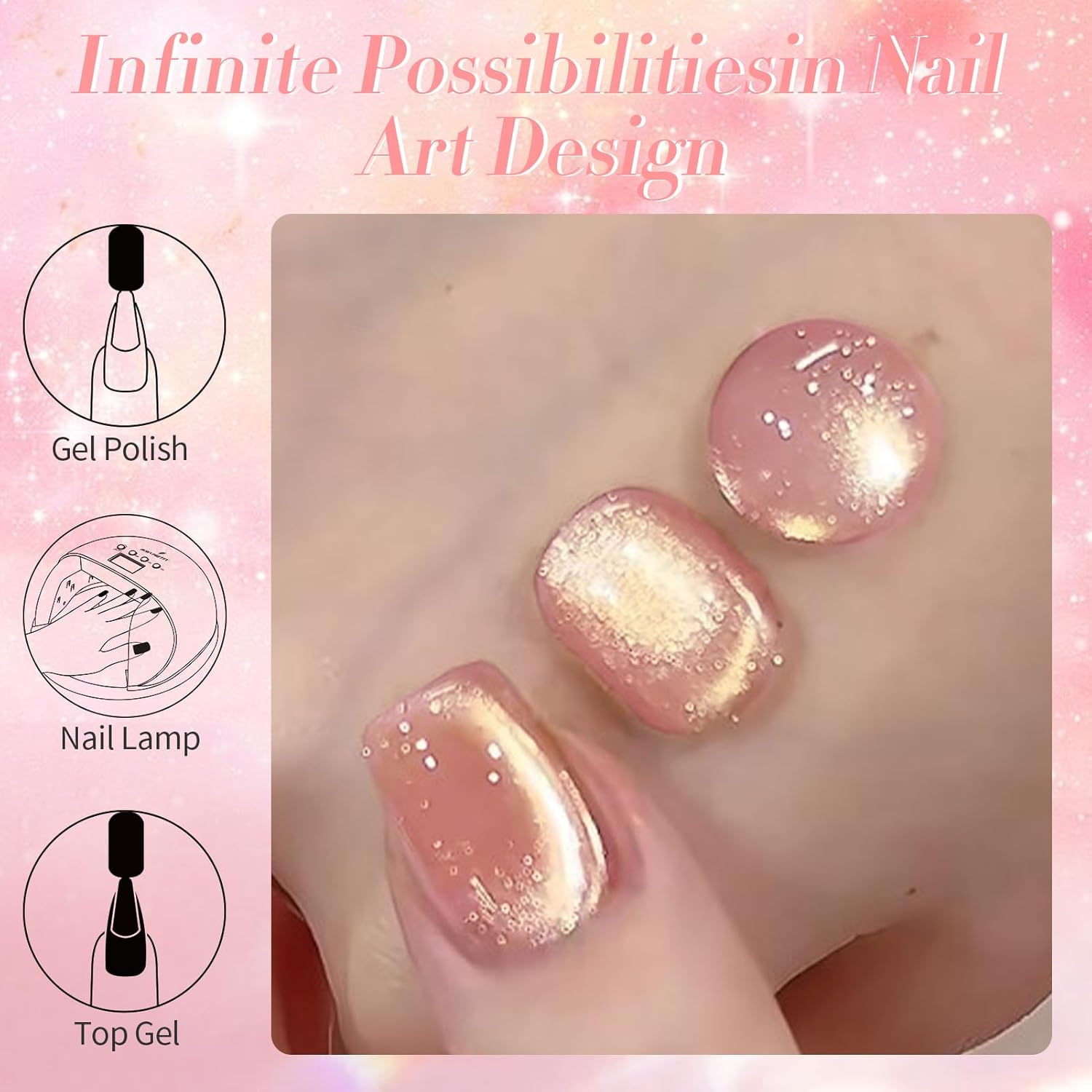 BORN PRETTY Pink Cat Magnetic Eye Gel Nail Polish Holographic Glitter Gel Polish Glass Magnetic Gel Nail Polish 15ML-Velvo Beauty