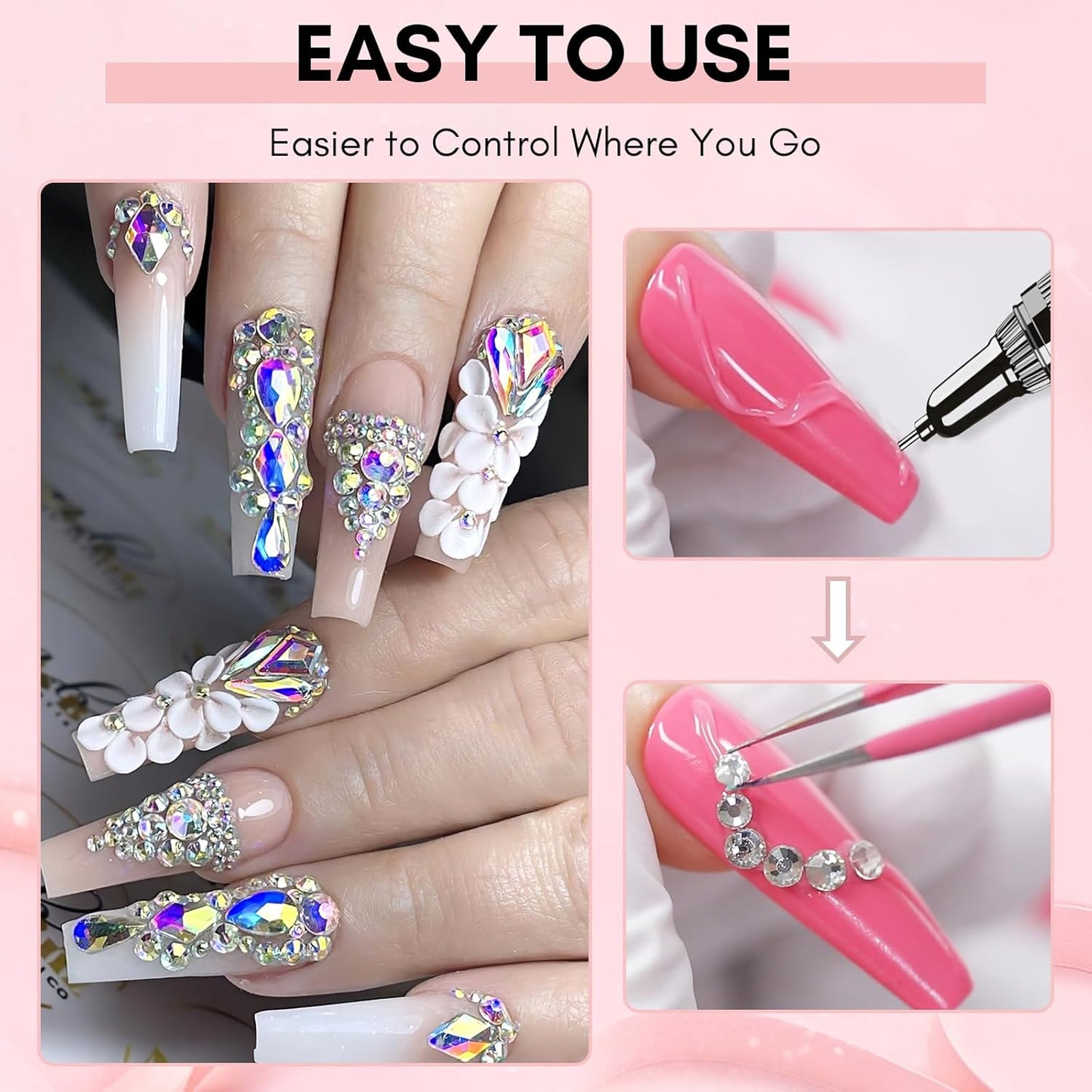 Makartt AB Rhinestones Gel Nail Glue for Gems, 8ML with Half-Round Pearl & Rhinestone Picker Tweezers, Strong Adhesive for Nail Gems, Diamond Art & Nail Charms Decoration-Velvo Beauty