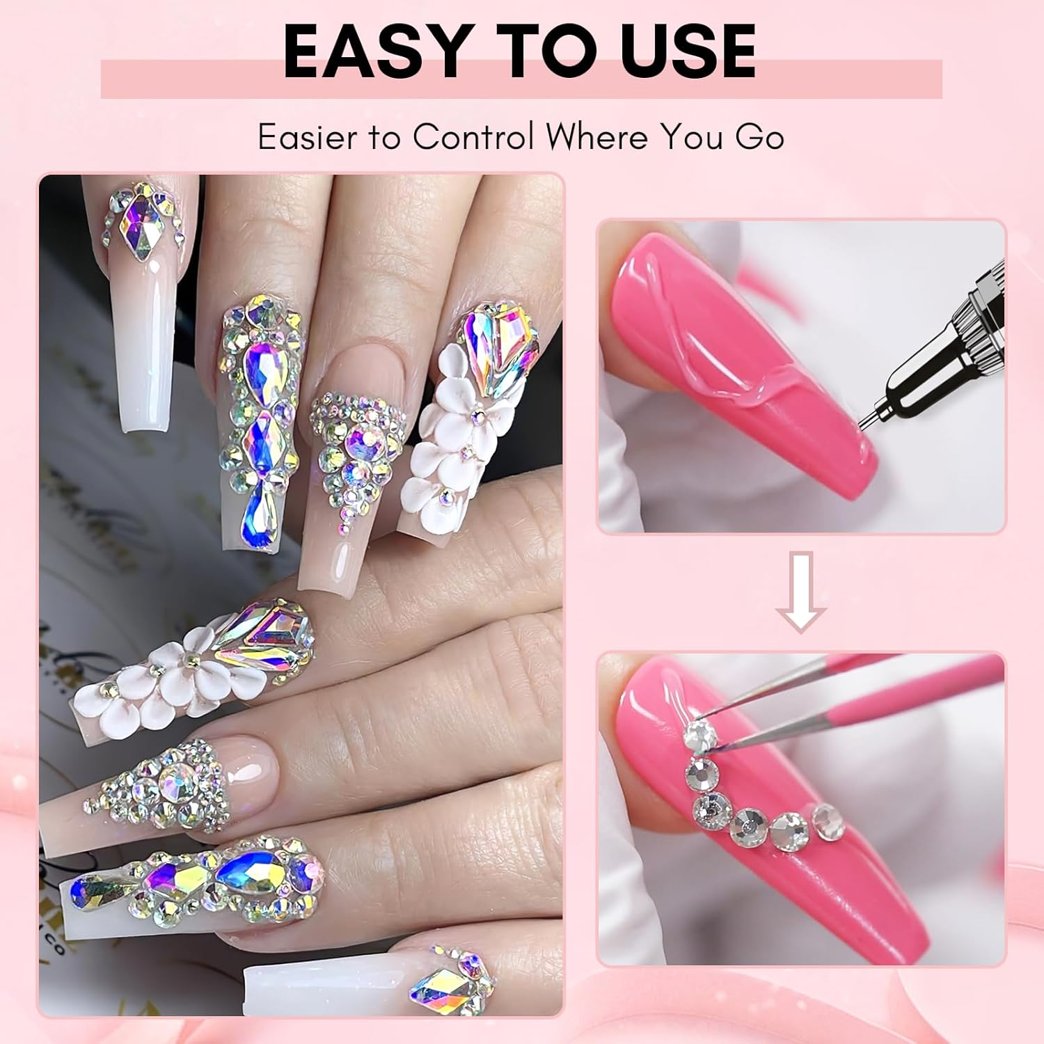 Makartt AB Rhinestones Gel Nail Glue for Gems, 8ML with Half-Round Pearl & Rhinestone Picker Tweezers, Strong Adhesive for Nail Gems, Diamond Art & Nail Charms Decoration-Velvo Beauty