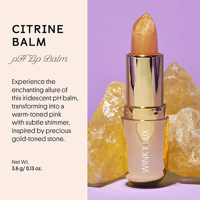 Winky Lux Citrine Balm, pH Lip Balm, Color Changing Lipstick and Tinted Lip Balm, Vegan & Cruelty Free Lip Balm, Hydrate & Plump, Sheer Pink Lipstick, Citrine-Velvo Beauty