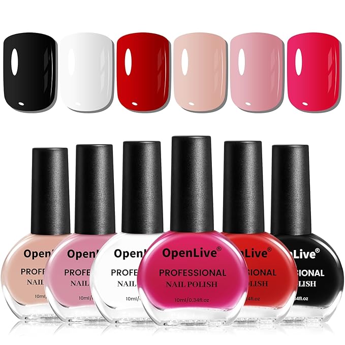 Nail Polish Set 6 Colors Multi colour Quick Drying Nail Polish, Black White Red Pink Collection Gifts for Women-Velvo Beauty