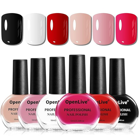 Nail Polish Set 6 Colors Multi colour Quick Drying Nail Polish, Black White Red Pink Collection Gifts for Women-Velvo Beauty