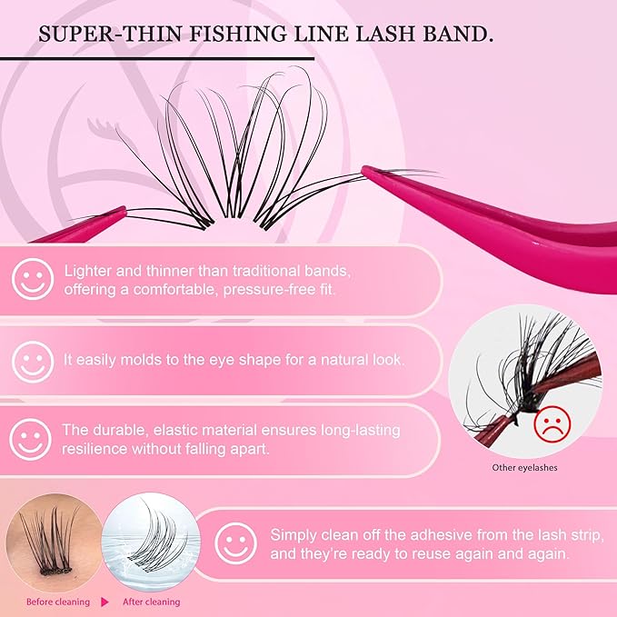 Nova Lash Clusters Kit - 360 pcs Lash Clusters Natural Look Invisible Band Eyelash Clusters Lash Extension Kit with Bond and Seal 0.07D D Curl WideSpan Cluster Eyelash Extension Kit 8-16mm DIY at Home-Velvo Beauty
