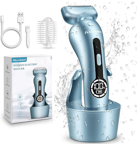 Electric Razors for Women for Legs Bikini Trimmer Electric Shaver for Women Underarm Public Hairs Rechargeable Womens Shaver Wet Dry Use Painless Cordless with Detachable Head (Blue)-Velvo Beauty