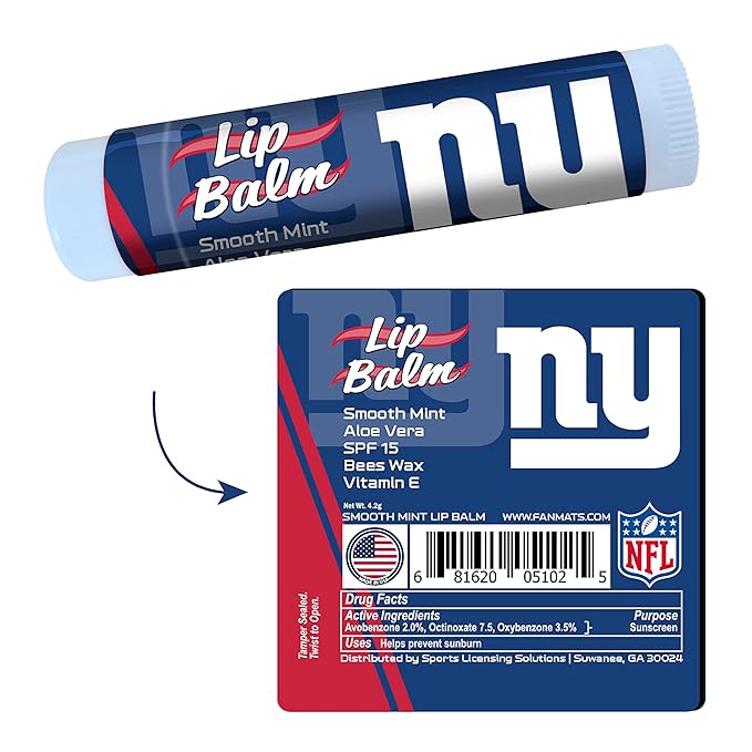 FANMATS 34718 New York Giants Smooth Mint SPF 15 Lip Balm-Velvo Beauty