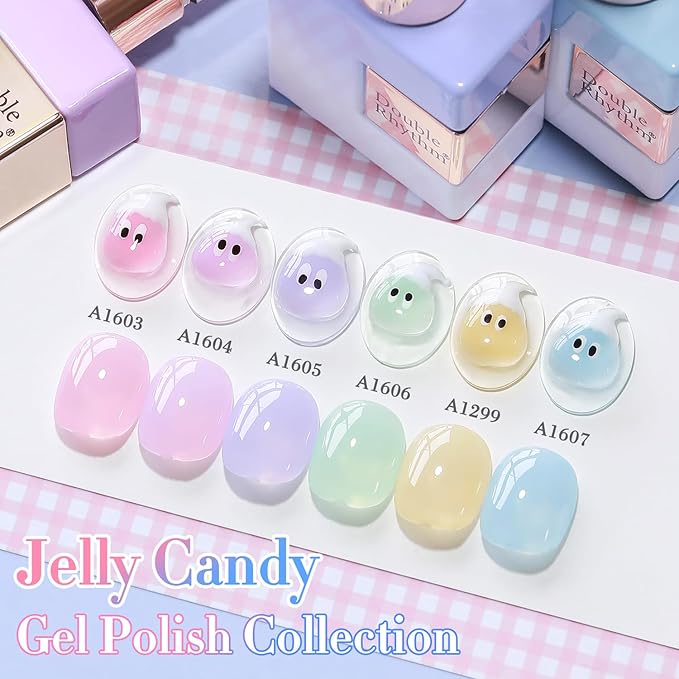 Double Rhythm 6 Pcs 15 ML Gel Polish Set Same Color Same Bottle Soak Off Gel Polish Kit Nail Art Manicure Salon DIY at Home for Women (Jelly Pink Purple Green Yellow Blue-T6-22)-Velvo Beauty