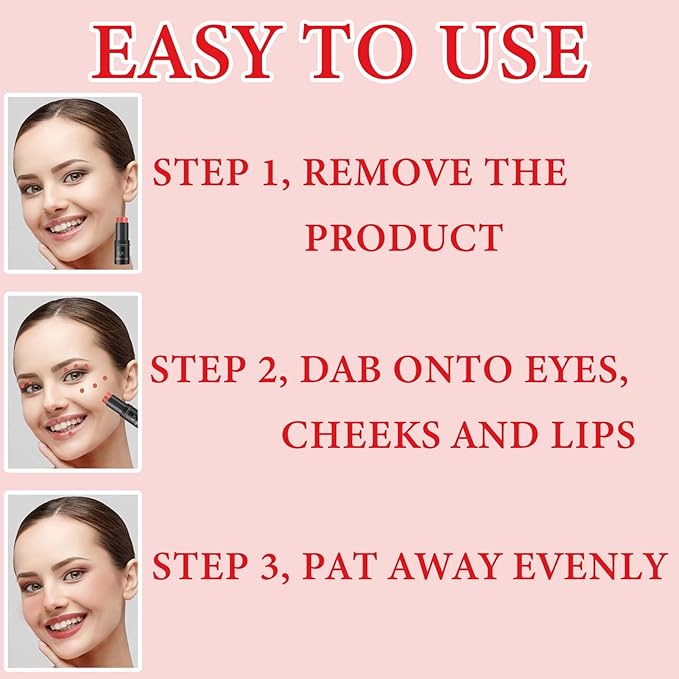 Cream Contour Blush Stick,Long Lasting Waterproof Blush Stick for Cheeks&Lips Multipurpose Face Highlighting Concealing Cream,Shimmer Contour Stick Makeup for Women（Rose Red）-Velvo Beauty