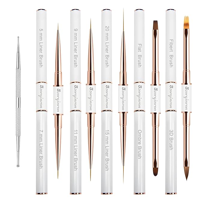 Nail Art Bushes Set, Professional 5Pcs Double-Ended Nail Brush Kit for Details, Long Lines, Ombre & 3D Design-Perfect for DIY Manicures & Salons (White)-Velvo Beauty