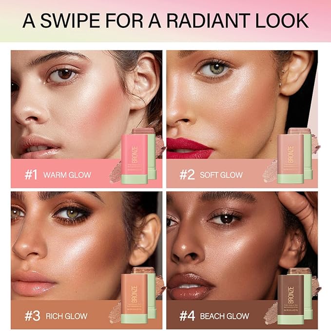 Multi-Purpose Makeup Blush Stick, 3-in-1 Beauty Tinted Solid Blush Stick For Cheeks, Lips And Eyes Waterproof Natural Cream Blush Stick With Long-Lasting Moisturizing Formula (#3Rich Glow)-Velvo Beauty