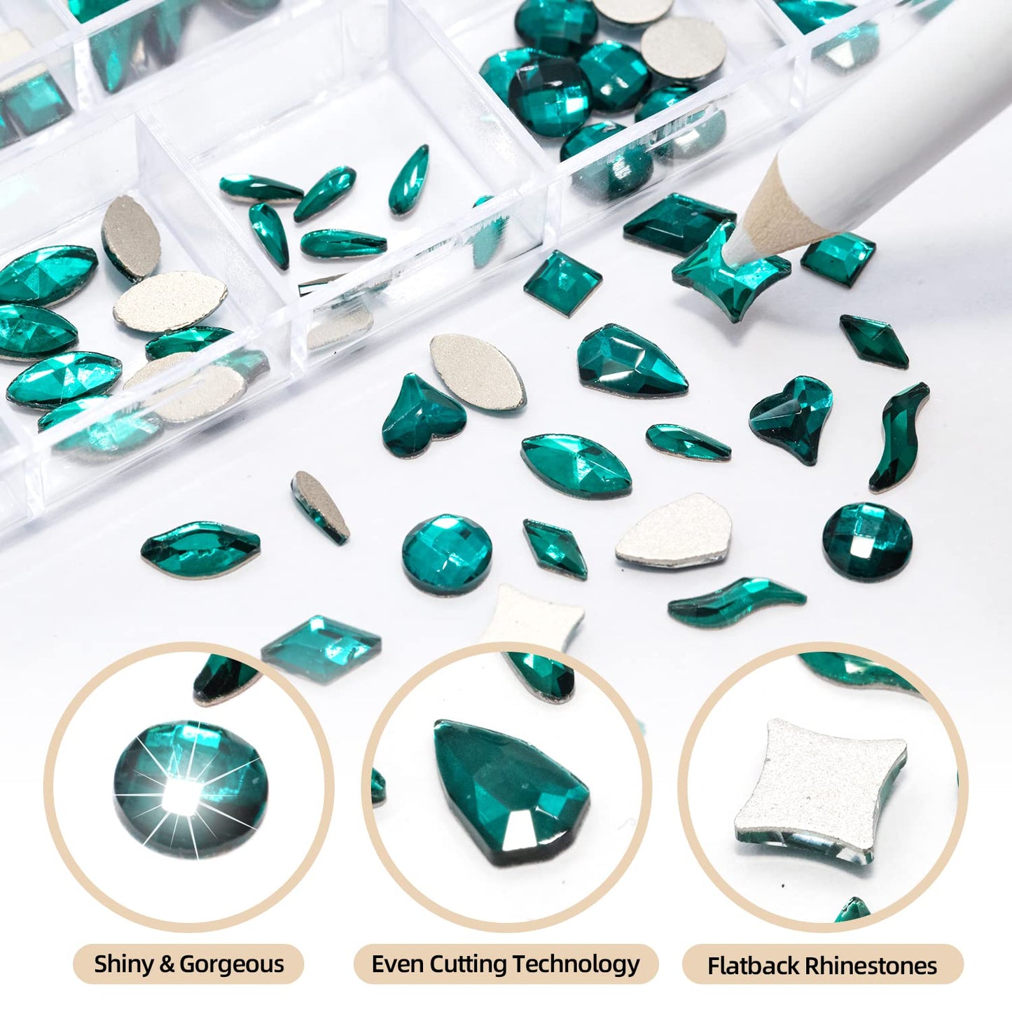 Flatback Crystal Rhinestones - 120 Pcs Multi Shapes Glass Nail Art Decorations for Acrylic Nails DIY Design-Velvo Beauty