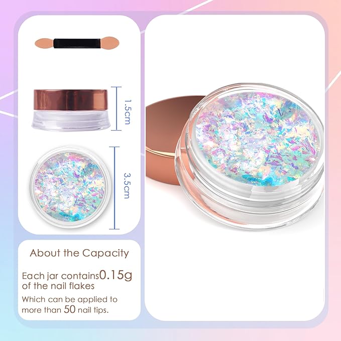 Laza Colorful Moonlight Chameleon Flakes Nail Glitter Irregular Opal Nail Foil Flakes Chunky Confetti Color-Shift Sequins Iridescent Fairy Dust for Mermaid Nails Design, Nail Decorations for Nail Art-Velvo Beauty
